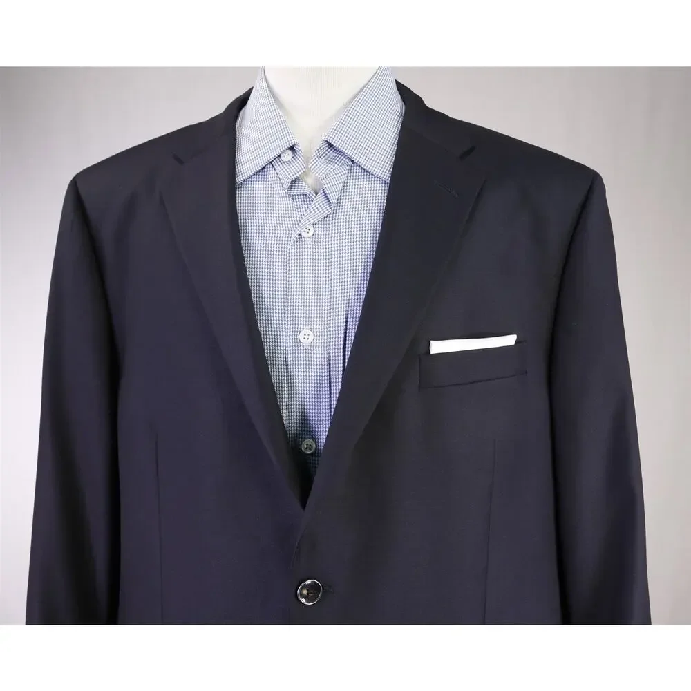 Hickey Freeman Traveler Navy Blue Metal Buttons Wool 2-Btn Blazer Jacket 46R